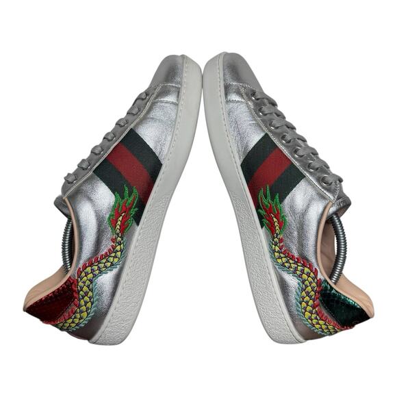 Gucci Ace Sneakers Silver Dragon Leather Size 7 Men / 8.5 Women Unisex Italy main image 4